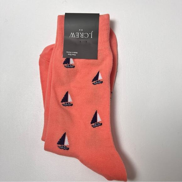 J.Crew Men's Nautical Sailboat Orange Printed Graphic Preppy Socks  NWT - Picture 6 of 9